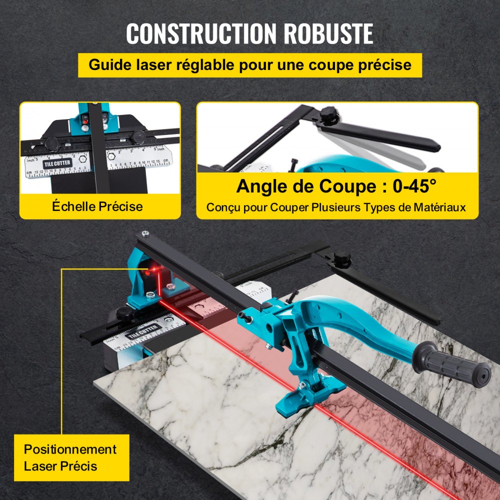 VEVOR Tile Cutter, 48 Inch Manual Tile Cutter, Tile Cutter Tools with Single Rail & Double Brackets, 3/5 in Cap with Precise Laser Guide, Snap Tile Cutter for Precision Cutting Porcelain Tiles Industr