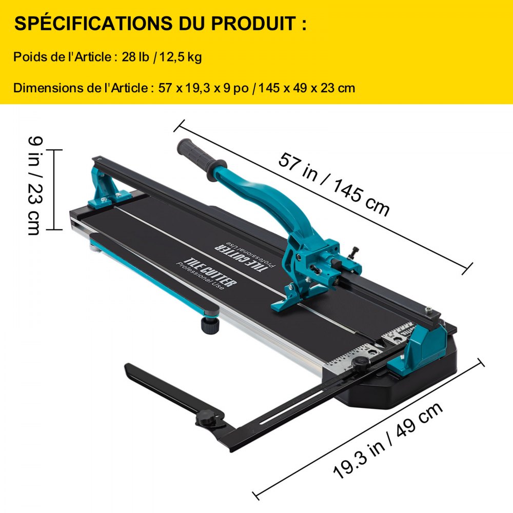 VEVOR Tile Cutter, 48 Inch Manual Tile Cutter, Tile Cutter Tools with Single Rail & Double Brackets, 3/5 in Cap with Precise Laser Guide, Snap Tile Cutter for Precision Cutting Porcelain Tiles Industr