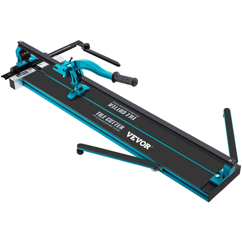VEVOR tile cutter with a black and blue design, adjustable handle, and sturdy base.