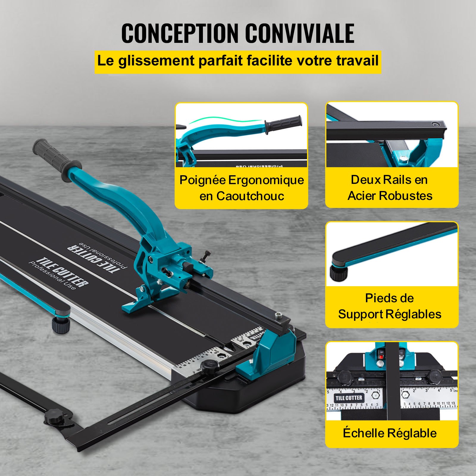 VEVOR Tile Cutter, 48 Inch Manual Tile Cutter, Tile Cutter Tools with Single Rail & Double Brackets, 3/5 in Cap with Precise Laser Guide, Snap Tile Cutter for Precision Cutting Porcelain Tiles Industr