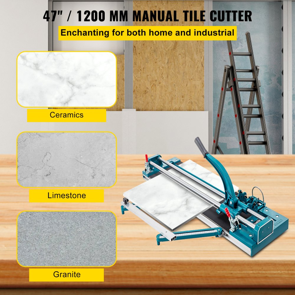 VEVOR 47Inch/1200mm Tile Cutter Double Rail Manual Tile Cutter 3/5 in Cap with Precise Laser Positioning Manual Tile Cutter Tools for Precision Cutting