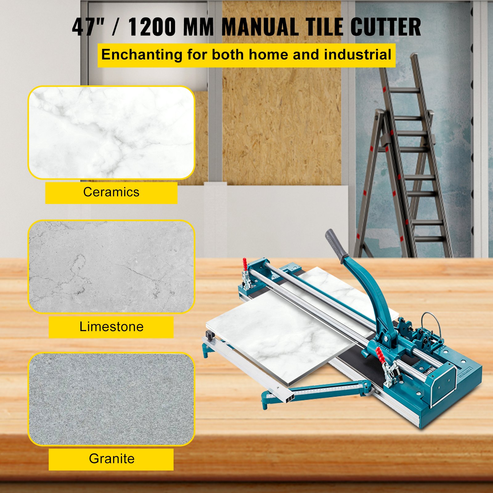 VEVOR 47Inch/1200mm Tile Cutter Double Rail Manual Tile Cutter 3/5 in Cap with Precise Laser Positioning Manual Tile Cutter Tools for Precision Cutting