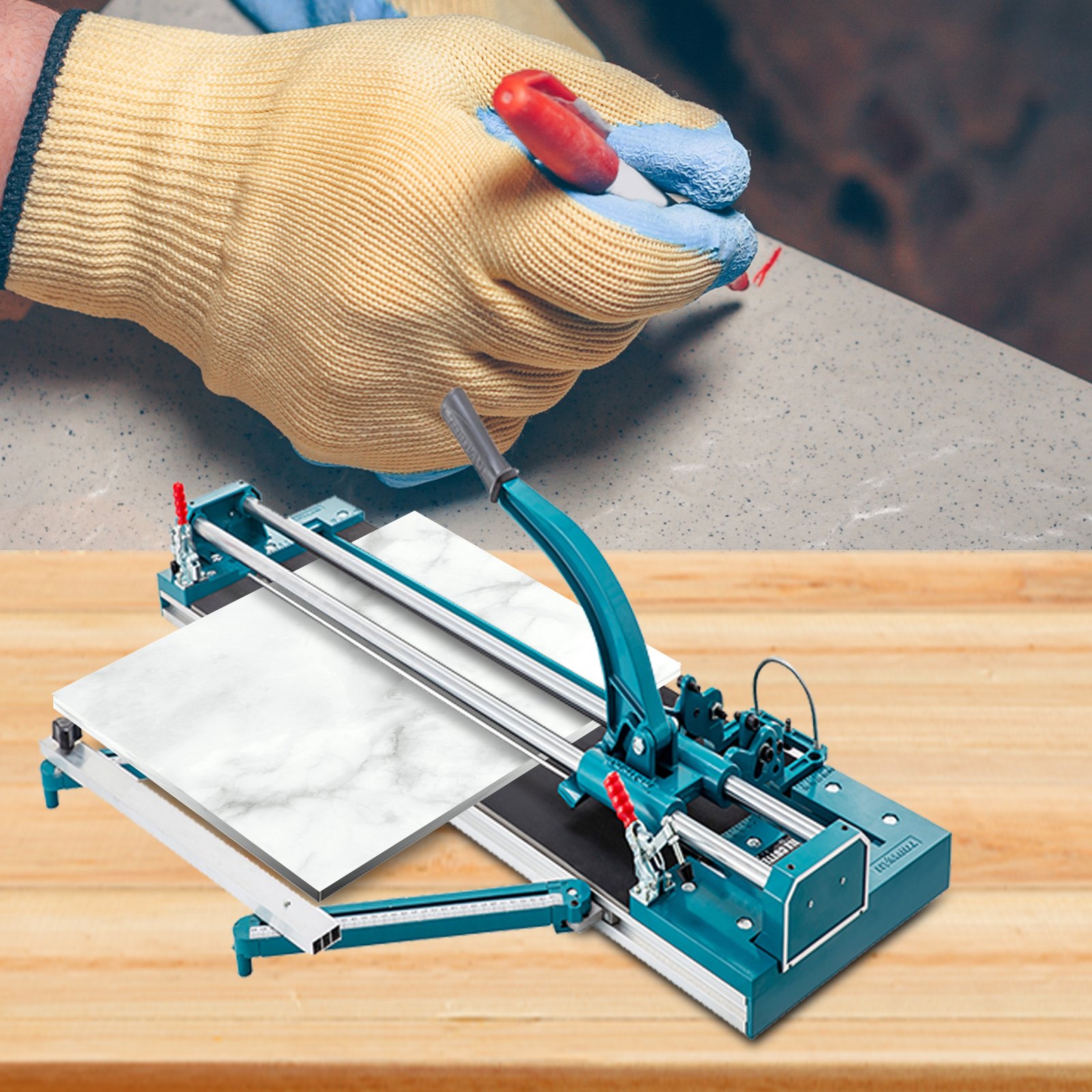 VEVOR 47Inch/1200mm Tile Cutter Double Rail Manual Tile Cutter 3/5 in Cap with Precise Laser Positioning Manual Tile Cutter Tools for Precision Cutting