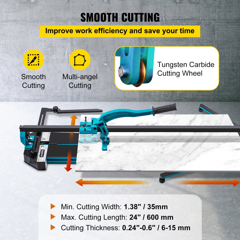 VEVOR tile cutter for smooth and multi-angle cutting with a tungsten carbide wheel.