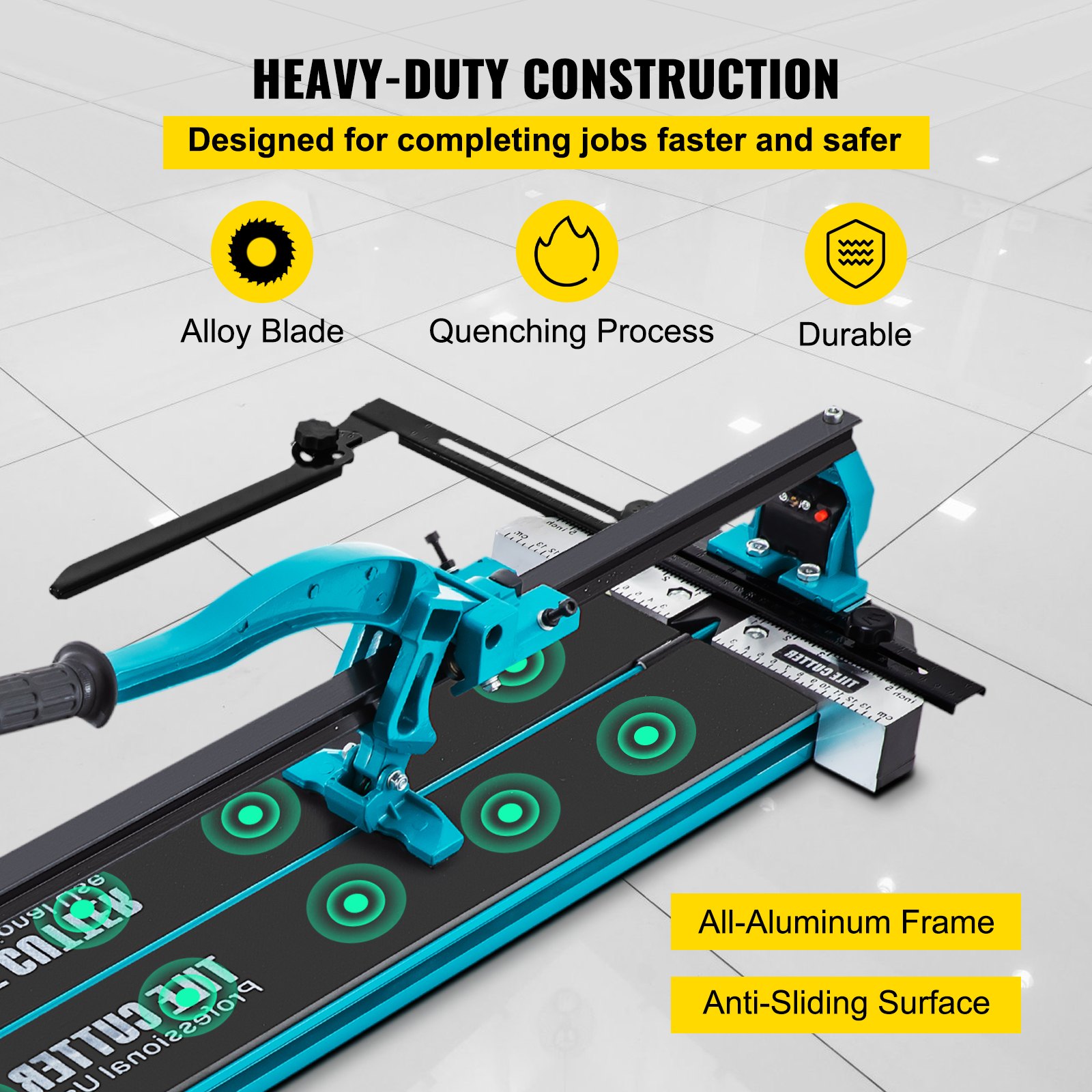 VEVOR tile cutter with alloy blade, anti-sliding surface, and all-aluminum frame.