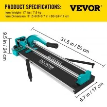 VEVOR 24 Inch/600mm Tile Cutter Double Rails & Brackets Manual Tile Cutter 3/5 in Cap w/Precise Laser Manual Tile Cutter Tools for Precision Cutting
