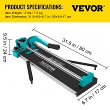 VEVOR 24 Inch/600mm Tile Cutter Double Rails & Brackets Manual Tile Cutter 3/5 in Cap w/Precise Laser Manual Tile Cutter Tools for Precision Cutting