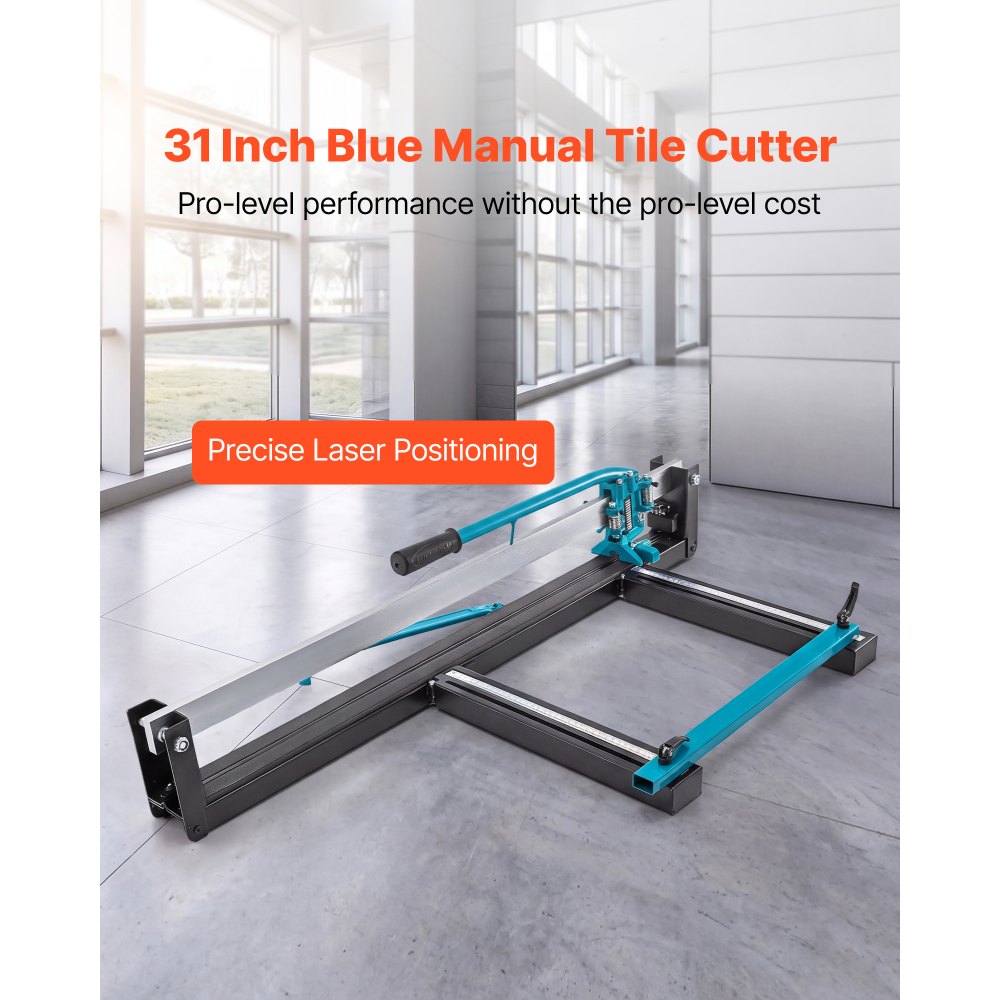 VEVOR 31 Inch Blue Manual Tile Cutter with Precise Laser Positioning & Anti-sliding Rubber Surface Single Rail & Bracket Suitable for Porcelain and Ceramic Floor Tiles