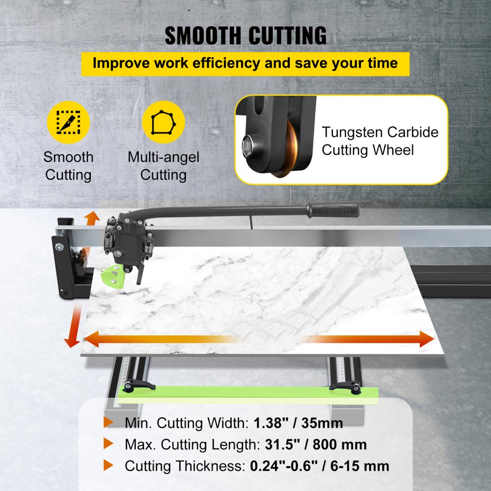 VEVOR 31 Inch Blue Manual Tile Cutter with Precise Laser Positioning & Anti-sliding Rubber Surface Single Rail & Bracket Suitable for Porcelain and Ceramic Floor Tiles