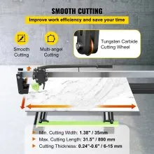 VEVOR 31 Inch Blue Manual Tile Cutter w/ Precise Laser Positioning & Anti-sliding Rubber Surface Single Rail & Bracket Suitable for Porcelain and Ceramic Floor Tiles