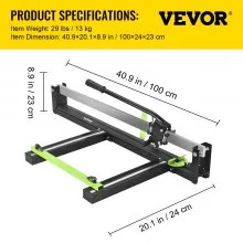 VEVOR 31 Inch Blue Manual Tile Cutter w/ Precise Laser Positioning & Anti-sliding Rubber Surface Single Rail & Bracket Suitable for Porcelain and Ceramic Floor Tiles