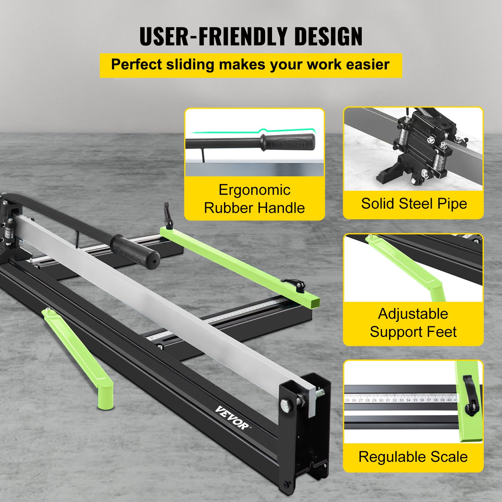 VEVOR 31 Inch Blue Manual Tile Cutter with Precise Laser Positioning & Anti-sliding Rubber Surface Single Rail & Bracket Suitable for Porcelain and Ceramic Floor Tiles