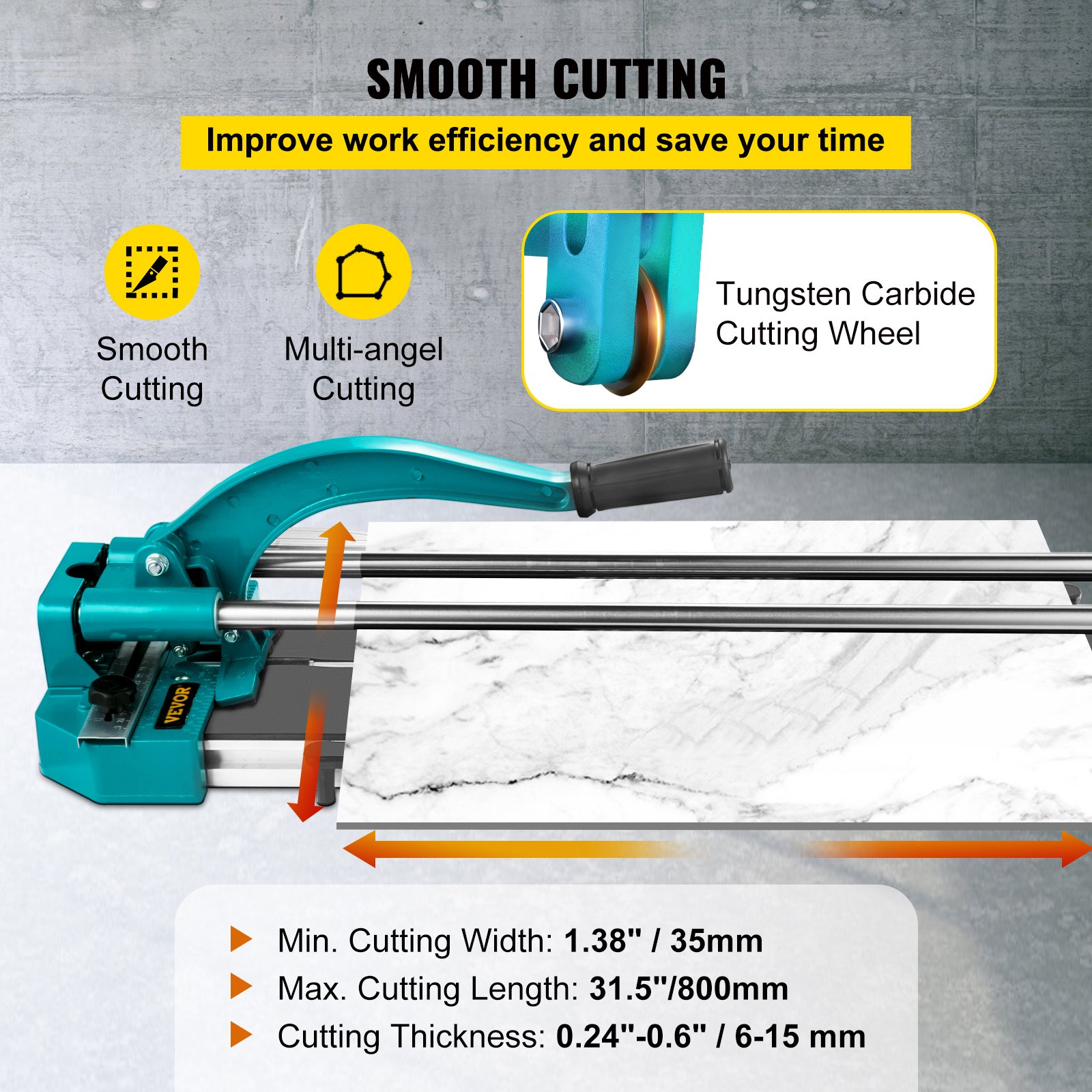 VEVOR 31 Inch/800mm Tile Cutter Double Rails & Brackets Manual Tile Cutter 3/5 in Cap w/Precise Laser Manual Tile Cutter Tools for Precision Cutting