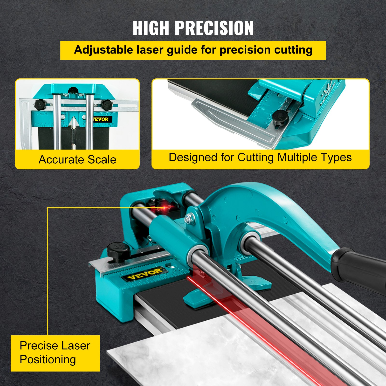 VEVOR 31 Inch/800mm Tile Cutter Double Rails & Brackets Manual Tile Cutter 3/5 in Cap w/Precise Laser Manual Tile Cutter Tools for Precision Cutting