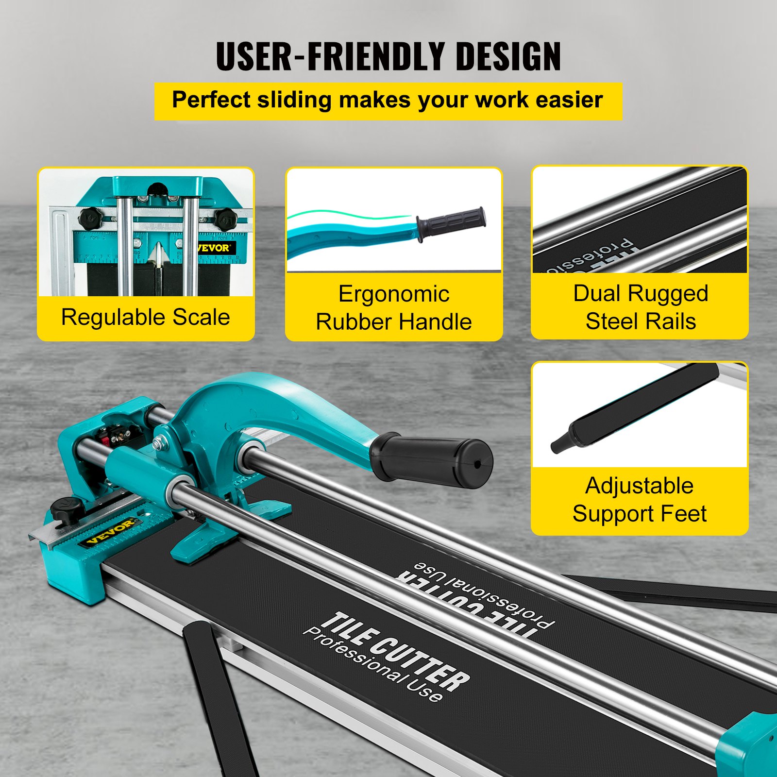 VEVOR 31 Inch/800mm Tile Cutter Double Rails & Brackets Manual Tile Cutter 3/5 in Cap w/Precise Laser Manual Tile Cutter Tools for Precision Cutting