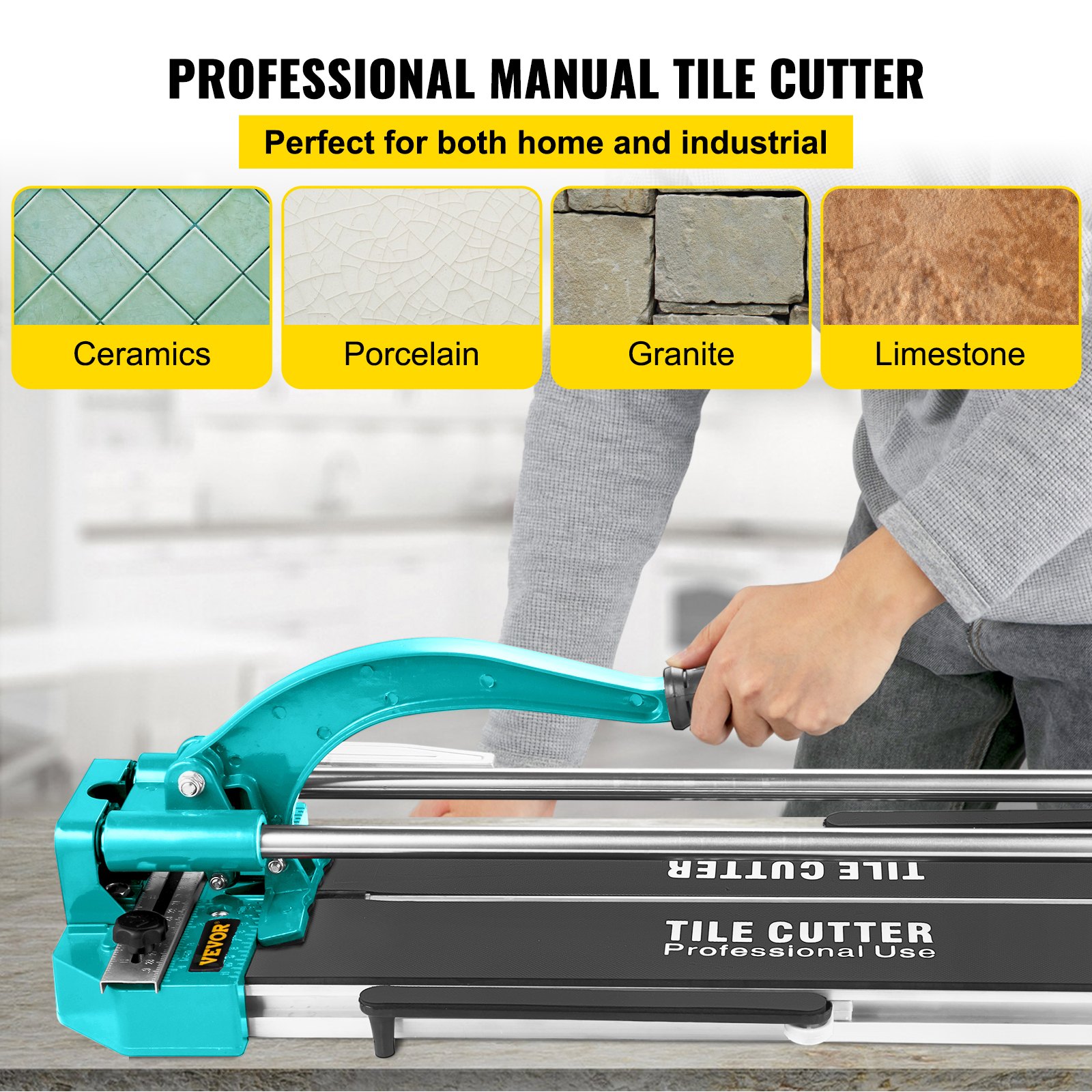 VEVOR Cortador de azulejos manual de 31 pulgadas con rieles dobles, cortador de azulejos profesional con rueda de corte de aleación para azulejos de porcelana y cerámica