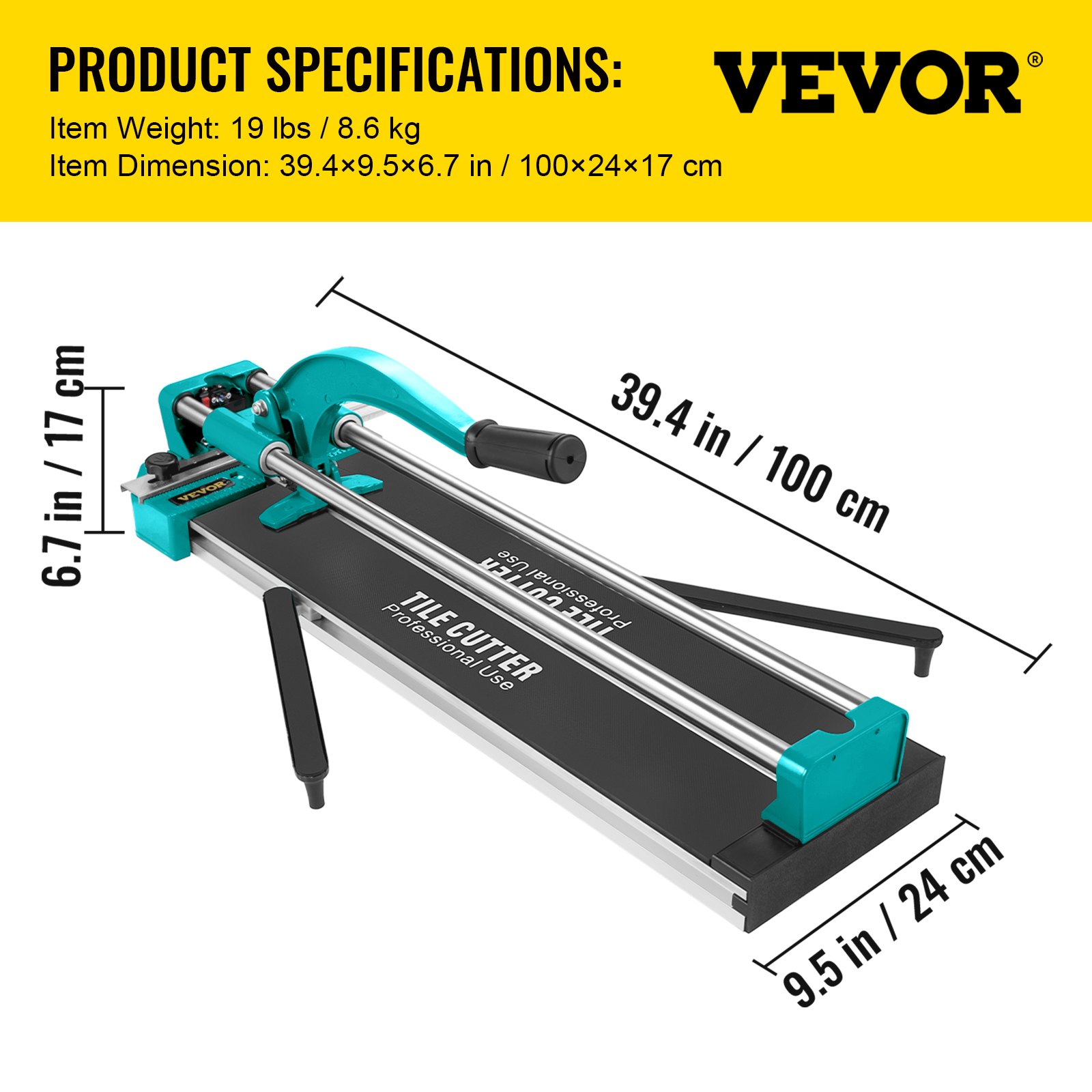 VEVOR Tile Cutter31in Cutting Tool w/ Laser Positioning Double Rails & Bracketsa