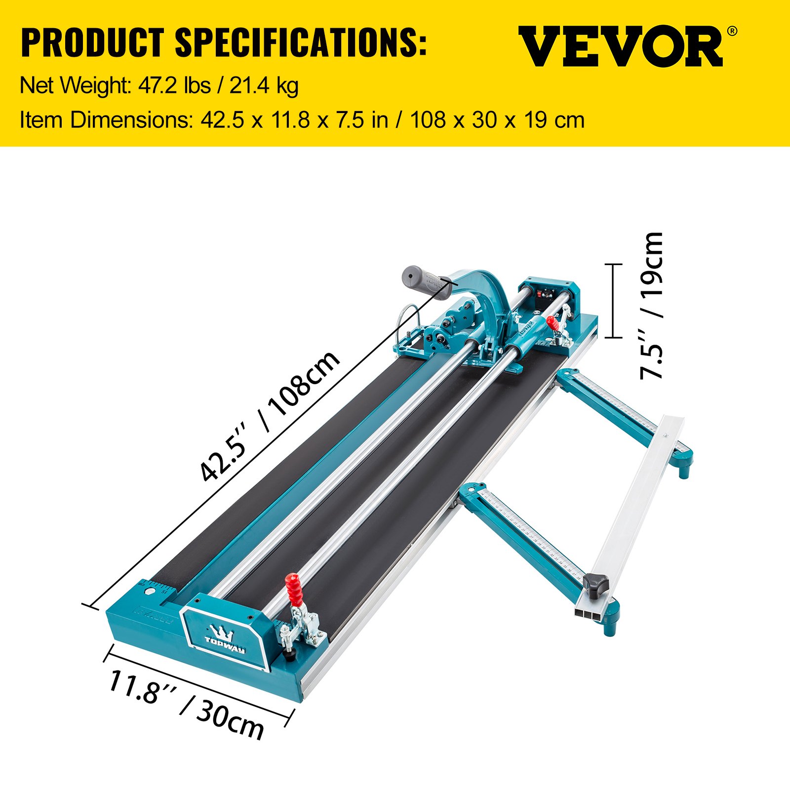 VEVOR 31.5 Inch Tile Cutter Double Rail Manual Tile Cutter 3/5 in Cap w/Precise Laser Positioning Manual Tile Cutter Tools for Precision Cutting (31.5 inch)