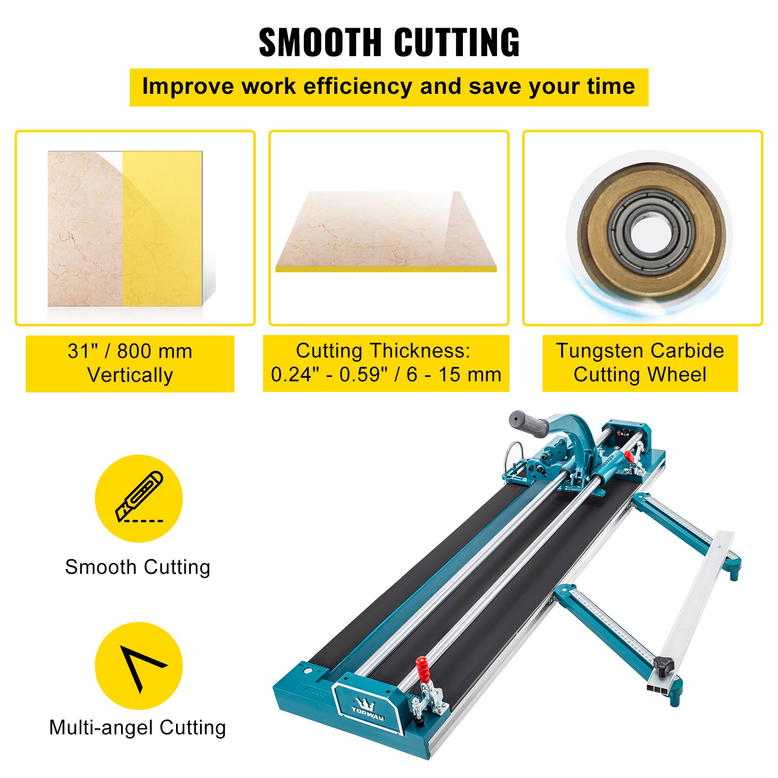 VEVOR 31Inch/800MM Tile Cutter Double Rail Manual Tile Cutter 3/5 in Cap w/ Precise Laser Positioning Manual Tile Cutter Tools for Precision Cutting