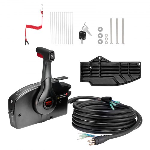 VEVOR Boat Throttle Control, 881170A15 Side-Mounted Outboard Remote Control Box for Mercury PT 2-Stroke, Marine Throttle Control Box with Power Trim Switch, 16.3 ft Harness 8+4 Pin, and Lanyard