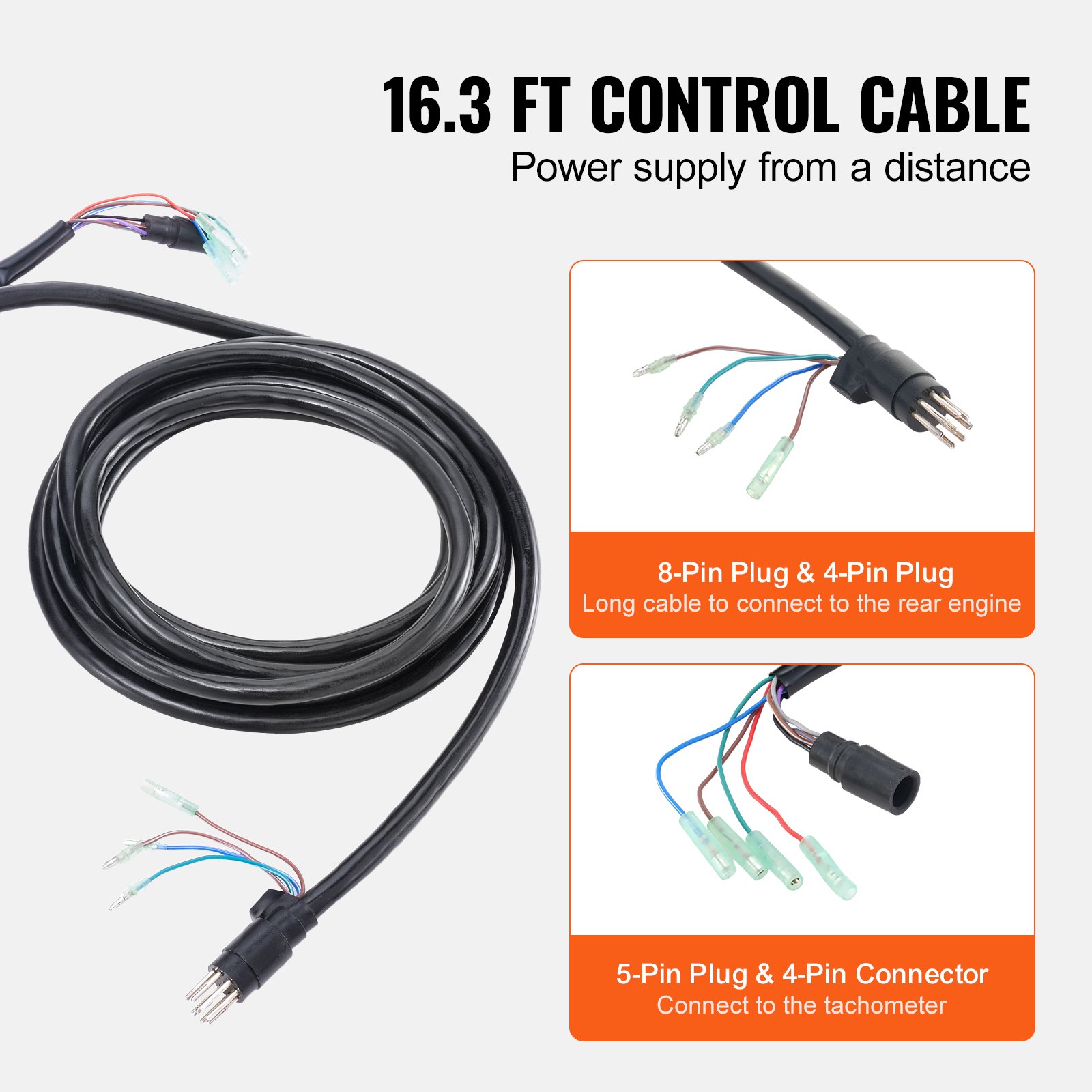 VEVOR Boat Throttle Control, 881170A15 Side-Mounted Outboard Remote Control Box for Mercury PT 2-Stroke, Marine Throttle Control Box with Power Trim Switch, 16.3 ft Harness 8+4 Pin, and Lanyard