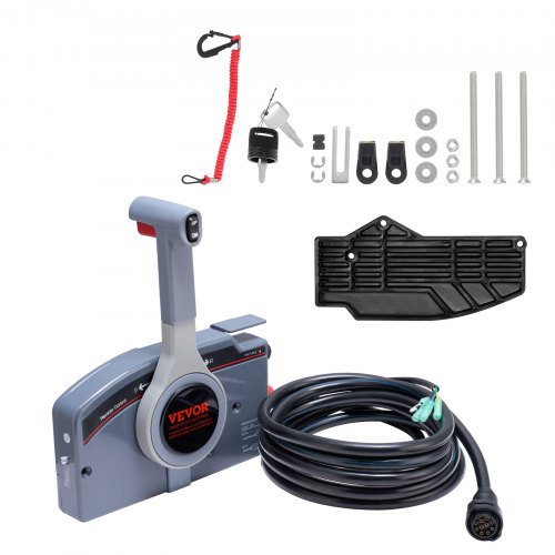 VEVOR Boat Throttle Control, 703-48205-16 Side-Mounted Outboard Remote Control Box for Yamaha 4-Stroke, Marine Throttle Control Box with Power Trim Switch, 16.6 ft Harness 10 Pin, and Lanyard