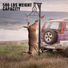VEVOR Hitch Mounted Deer Hoist, 500lbs Capacity Hitch Game Hoist, 2'' Truck Hitch Deer Hoist with Winch Lift and Gambrel Set, Adjustable Height, Heavy Duty Steel Mounted Hanger for Hunting, Loading