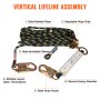 VEVOR Vertical Lifeline Assembly, 0.55'' x 100' Fall Protection Rope with 30 KN Breaking Tension, Polyester Roofing Rope with Steel Snap Hooks, Rope Grab, and Shock Absorber, ANSI Compliant