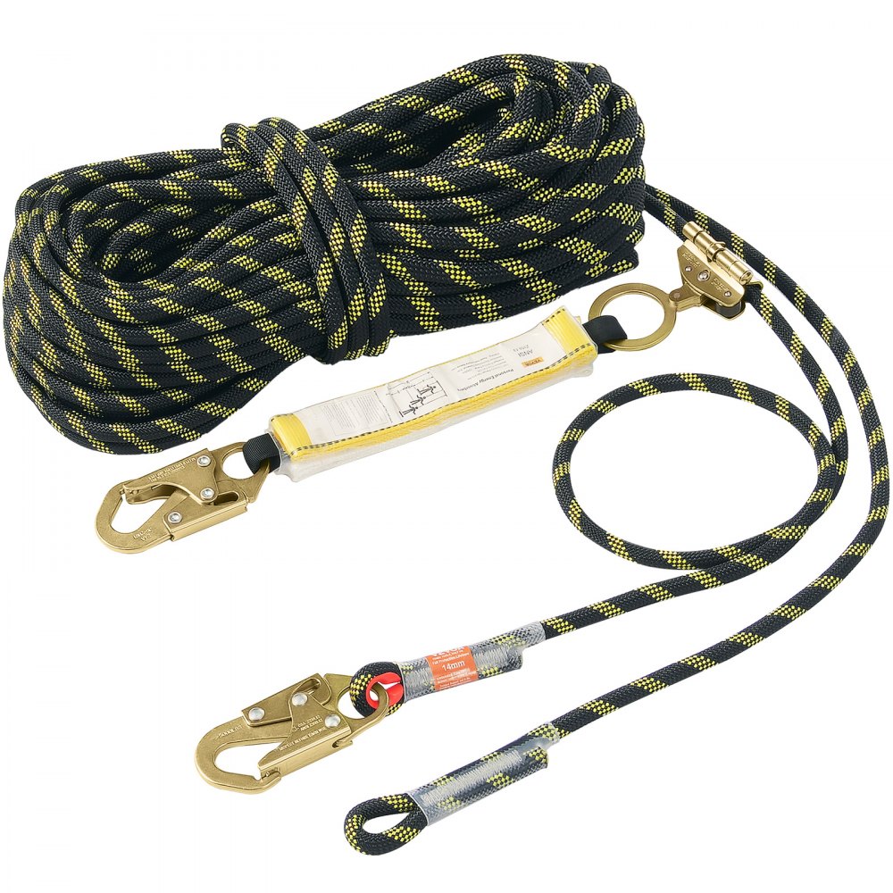 Corde d'escalade extérieure VEVOR Vertical Lifeline 150 pieds (45,7 m) noire et jaune