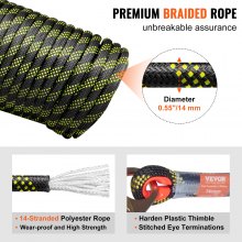 VEVOR Vertical Lifeline 150ft (45.7m) Outdoor Climbing Rope Black & Yellow