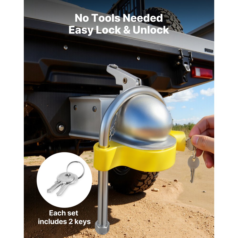 VEVOR Trailer Hitch Lock Kit, Fits for 46 mm, 50.8 mm, 58.7 mm Couplers, Heavy-Duty Anti-Theft Trailer Ball Lock with Keys, Prying-Resistant, Adjustable Height Design for RVs, Boats, Trailers