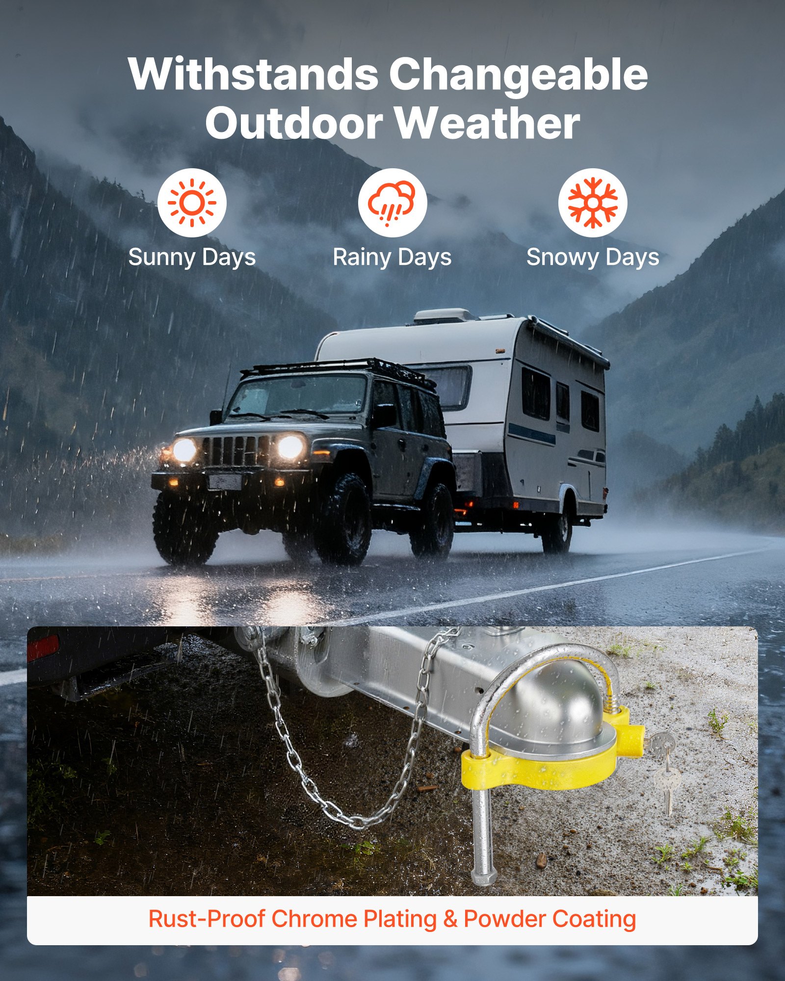 VEVOR Trailer Hitch Lock Kit, Fits for 46 mm, 50.8 mm, 58.7 mm Couplers, Heavy-Duty Anti-Theft Trailer Ball Lock with Keys, Prying-Resistant, Adjustable Height Design for RVs, Boats, Trailers