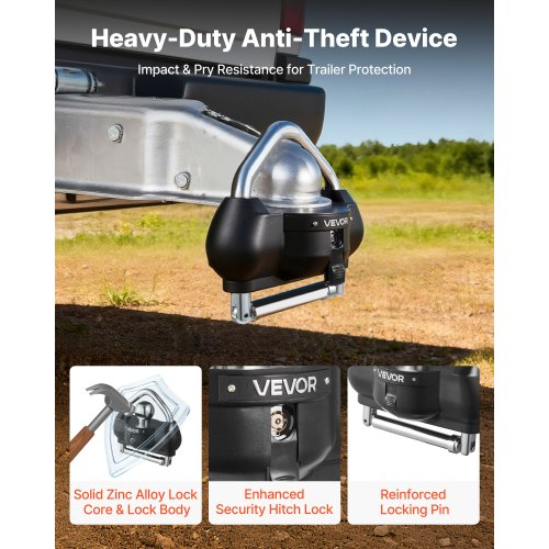 Lax Parts Heavy-Duty Steel Trailer Hitch Lock, Anti Theft Trailer Ball Towing Lock - Fits 1-7/8", 2" And 2-5/16" | Strictly Auto Parts