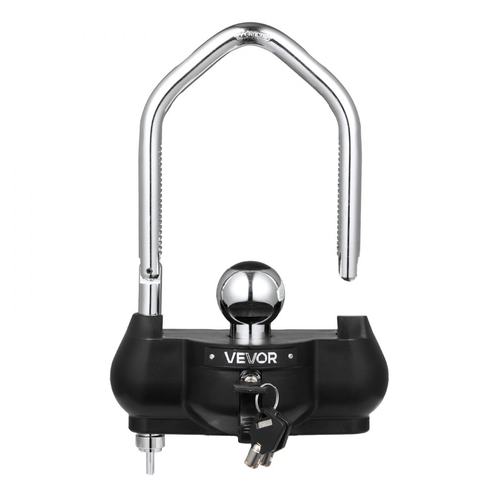 VEVOR Trailer Hitch Lock, Fits for 46 mm, 50.8 mm, 58.7 mm Couplers, Heavy-Duty Anti-Theft Trailer Ball Lock with 3 Keys, Prying-Resistant, Adjustable Height Design for RVs, Boats, Trailers, Black