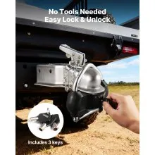 VEVOR Trailer Hitch Lock, Fits for 1-7/8 in, 2 in, 2-5/16 in Couplers, Heavy-Duty Anti-Theft Trailer Ball Lock with 3 Keys, Prying-Resistant, Adjustable Height Design for RVs, Boats, Trailers, Black