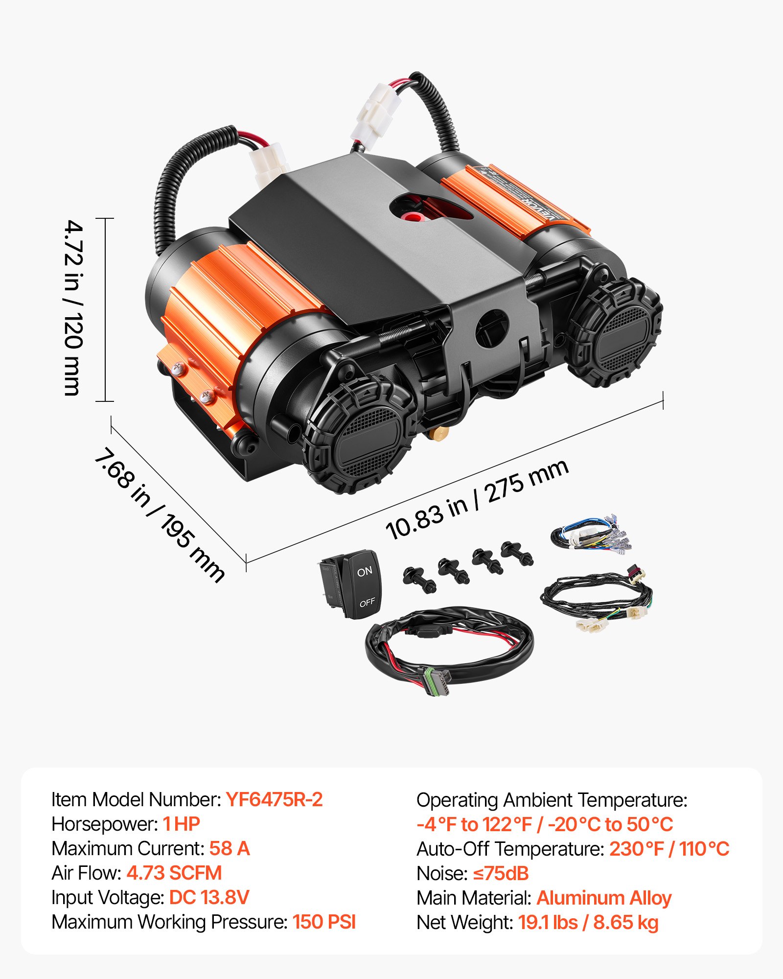 VEVOR 12V Dual-Cylinder Air Compressor 1HP 4.73 SCFM Portable Tire Inflator, Max 150PSI Heavy Duty Offroad Air Pump with Differential Lock Harness for Pickup Trucks SUVs Off-Road Vehicles