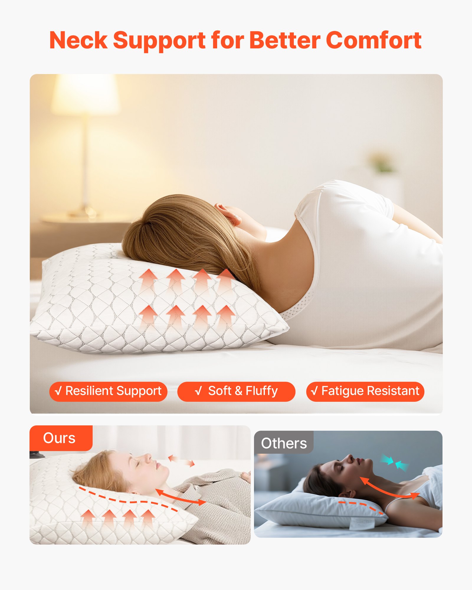 VEVOR Bed Pillow for Sleeping, Queen Size Luxury Quality Hotel Pillow with Memory Foam Fill, Supportive & Adjustable, Includes Natural Firber Pillowcase, Bedding for Back, Stomach and Side Sleepers