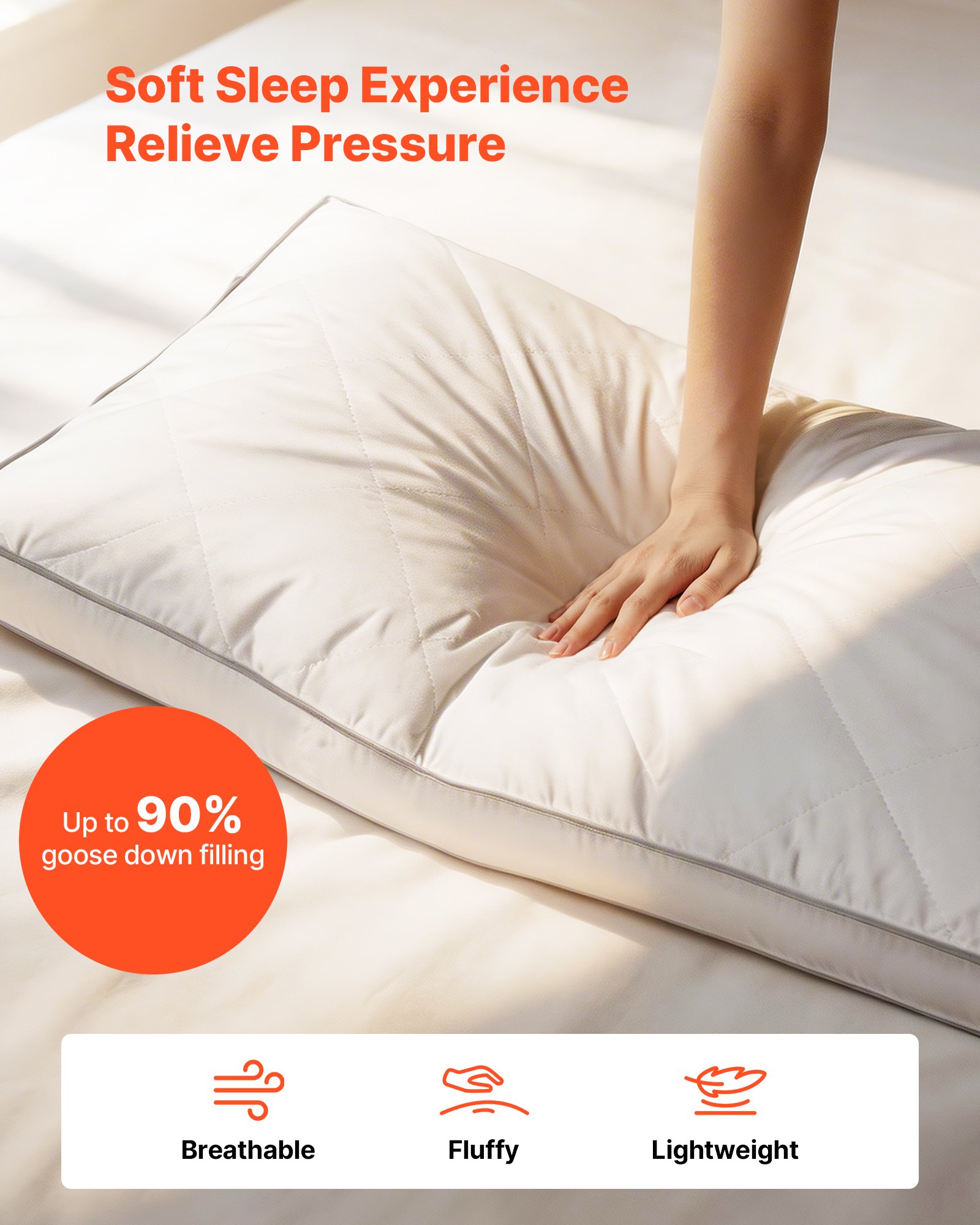 VEVOR Bed Pillows for Sleeping, Set of 2, King Size Luxury Quality Hotel Pillows with Original Down Alternative Filling, Supportive and Fluffy, Bedding for Back, Stomach and Side Sleepers, White