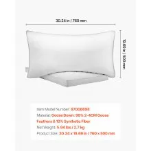 VEVOR Bed Pillows 2 Pack Queen Size Goose Down Fluffy Pillows for Sleeping