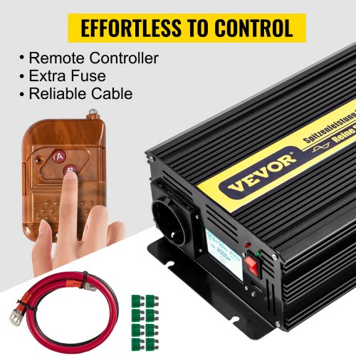 VEVOR Pure Sine Wave Inverter 2500W Power Inverter DC 12V AC 230V, Car Inverter USB Port LCD Display Remote Controller, Safety Protections, Power Converter For RV Trucks Boats And Emergency
