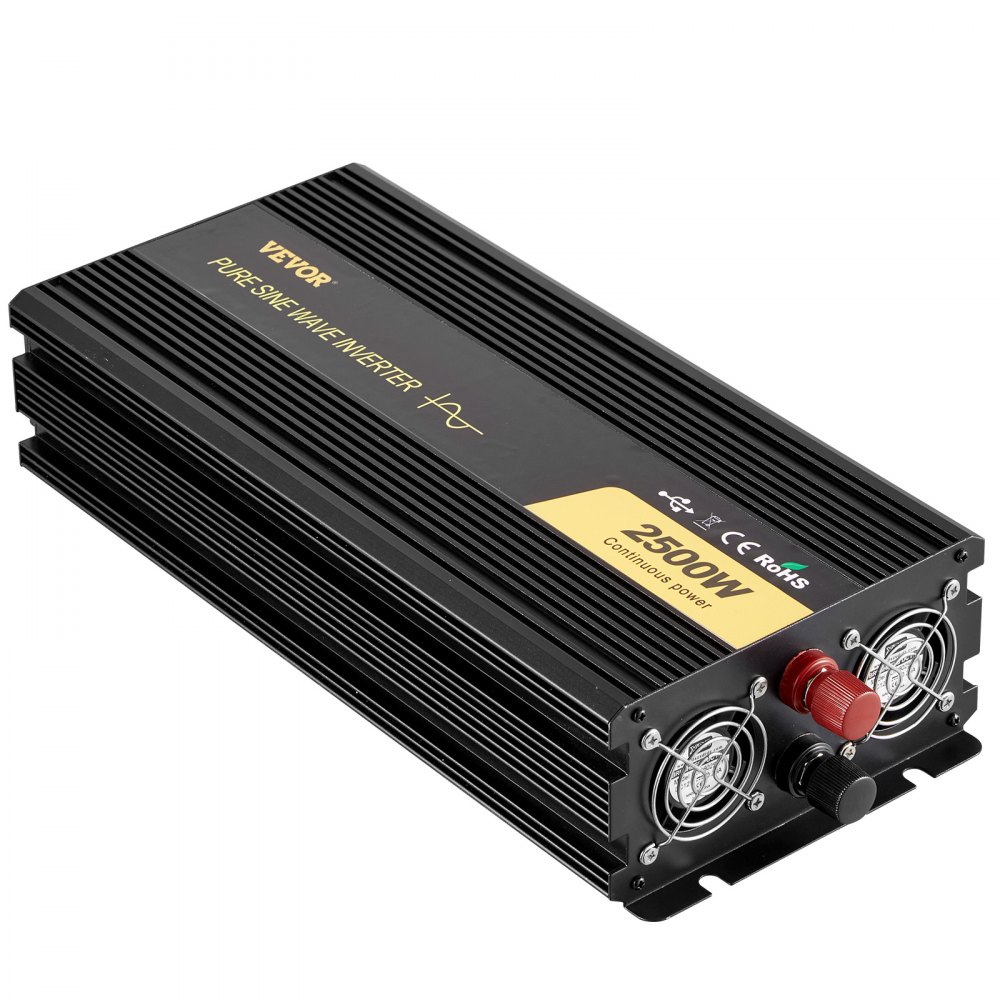 VEVOR Pure Sine Wave Inverter 2500W Power Inverter DC 12V AC 230V, Car Inverter USB Port LCD Display Remote Controller, Safety Protections, Power Converter For RV Trucks Boats And Emergency