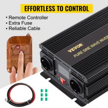 VEVOR Pure Sine Wave Inverter 2500W Power Inverter DC 12V AC 230V, Car Inverter USB Port LCD Display Remote Controller, Safety Protections, Power Converter For RV Trucks Boats And Emergency