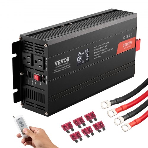 VEVOR Pure Sine Wave Inverter, 2000 Watt, DC 12V to AC 120V Power Inverter with 2 AC Outlets 2 USB Port 1 Type-C Port, LCD Display and Remote Controller for Medium-Sized Household Equipment, CE FCC