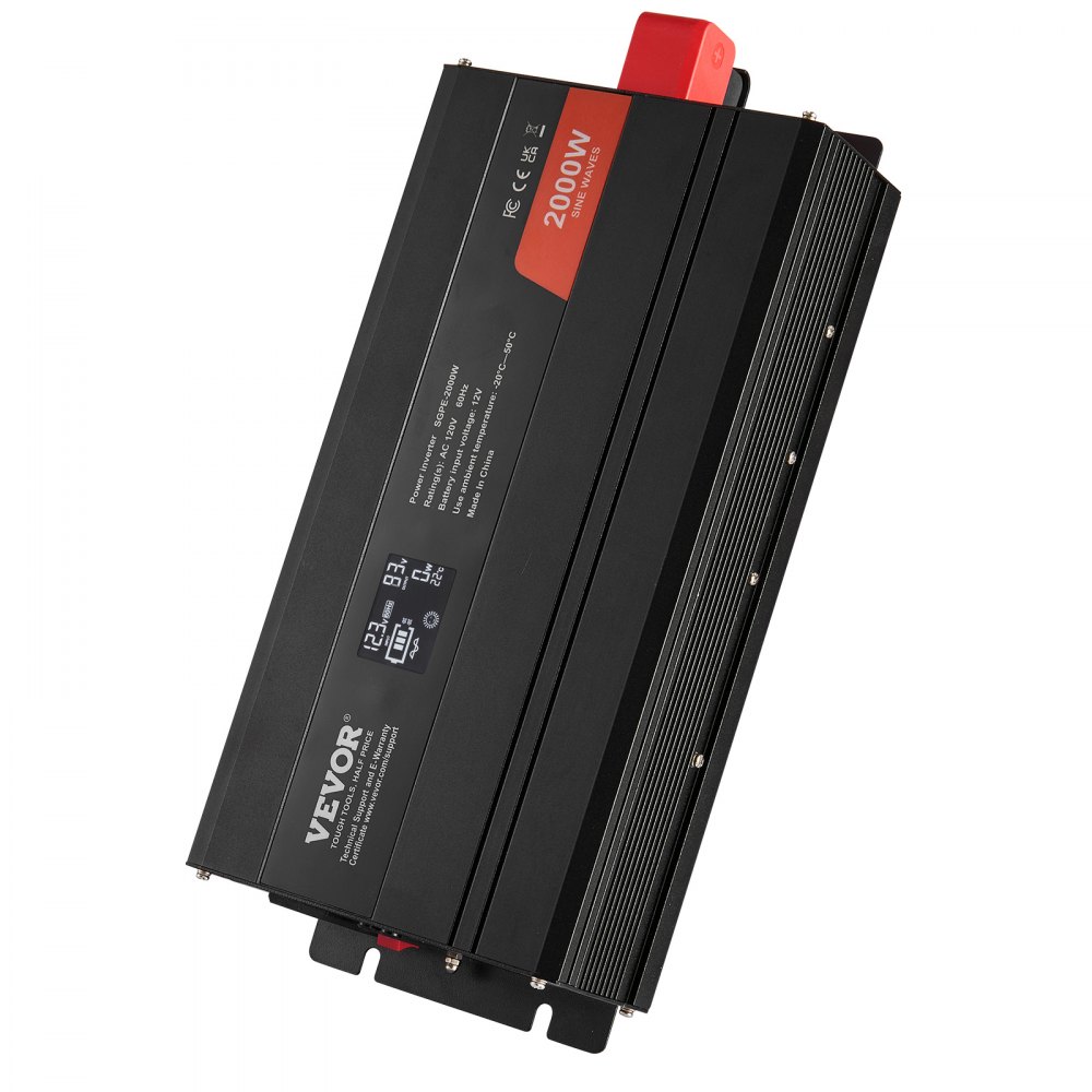 VEVOR Pure Sine Wave Inverter, 2000 Watt, DC 12V to AC 110V Power Inverter with 2 AC Outlets 2 USB Port 1 Type-C Port, LCD Display and Remote Controller for Medium-Sized Household Equipment, CE FCC