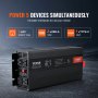 VEVOR pure sine wave inverter with 5 ports: 2 ac 3000w, 2 usb-a 18w, 1 type-c 30w.