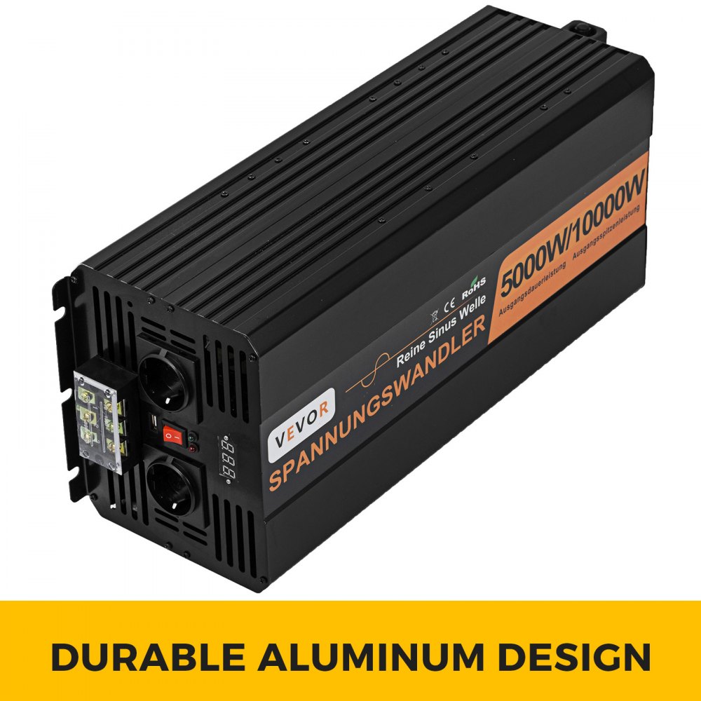VEVOR Pure Sine Wave Power Inverter 5000W 24V DC to 230V AC 50Hz Peak Power 10000W for Appliances and Solar System Emergency