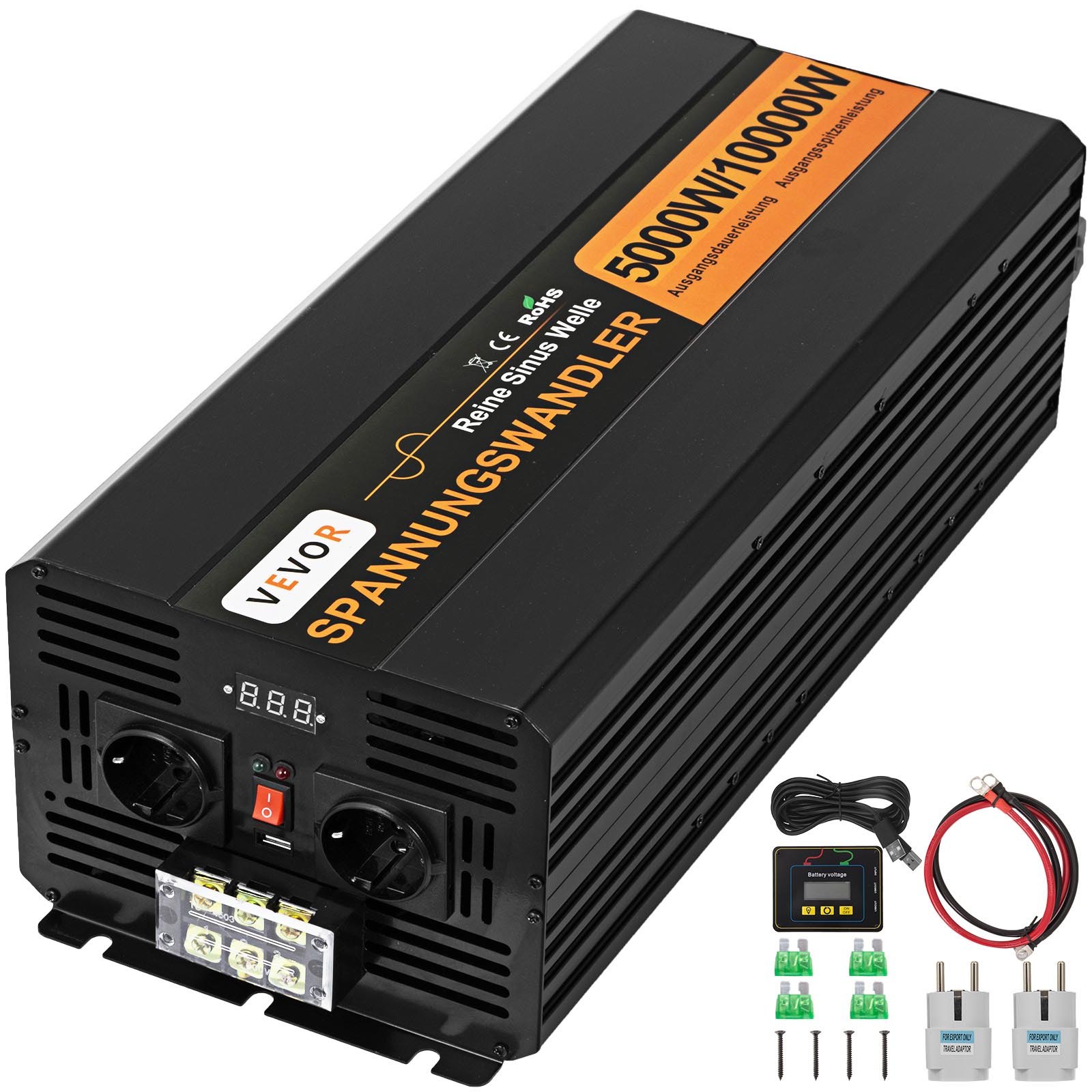 VEVOR Pure Sine Wave Power Inverter 5000W 24V DC to 230V AC 50Hz Peak Power 10000W for Appliances and Solar System Emergency