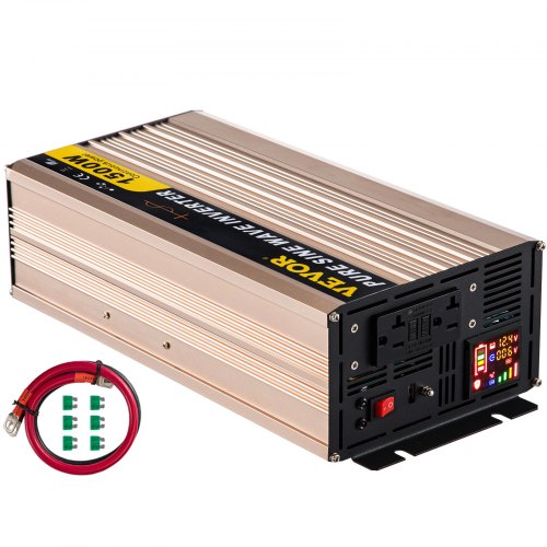 VEVOR Pure Sine Wave Inverter 1500 Watt Power Inverter DC 12V to AC 110V Car Inverter with LCD Display 5V USB Port AC Outlets (GFCI) Power Converter for Car RV Truck Solar System Travel Camping