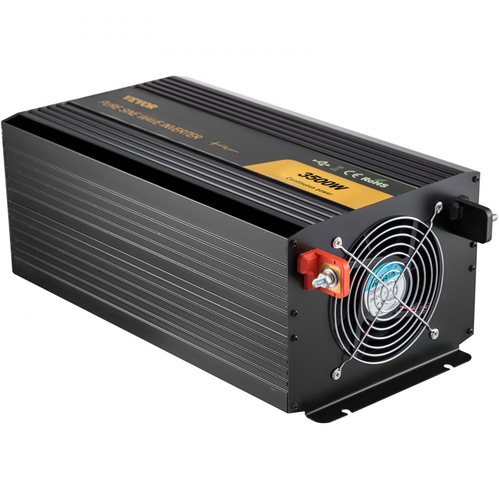 VEVOR Pure Sine Wave Inverter 3500 Watt Power Inverter, DC 12V to AC 120V Car Inverter, with USB Port LCD Display Remote Controller and AC Outlets (GFCI), for RV Truck Car Solar System Travel Camping