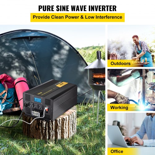 VEVOR Pure Sine Wave Inverter, 3500 Watt Power Inverter, DC 24V to AC 120V Car Inverter, with USB Port, LCD Display, and Remote Controller Power Converter, for RV Truck Car Solar System Travel Camping